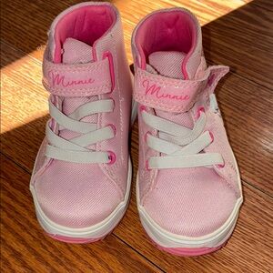 Pink High-Top Sneakers with Velcro Strap and Rubber Soles